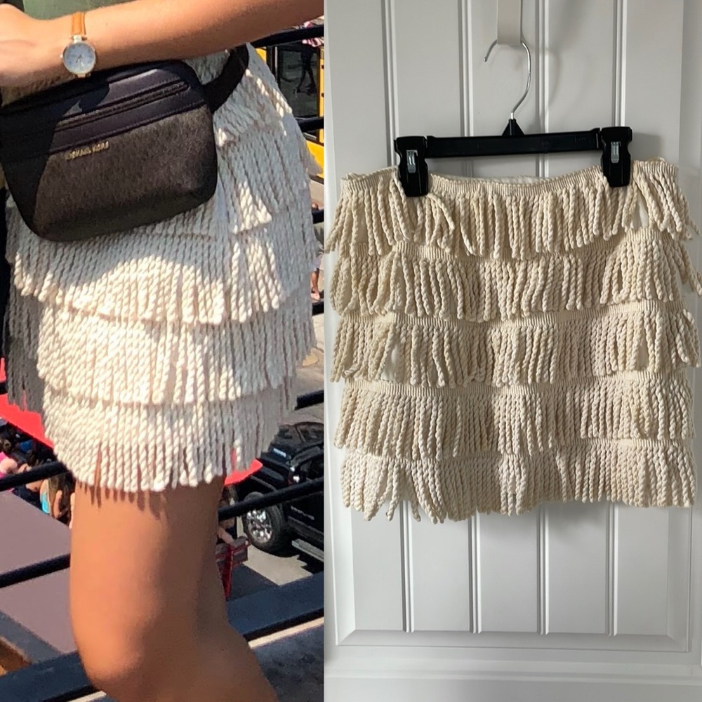 Rope Cream Fringe Mini Skirt (size Small/Medium)